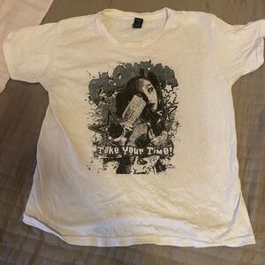 White Graphic T-Shirt with Black Print